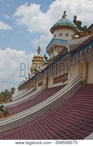 Roof Of Cao Dai Temple In Tay Ninh Near Ho Chi Minh City Saigon In Vietnam