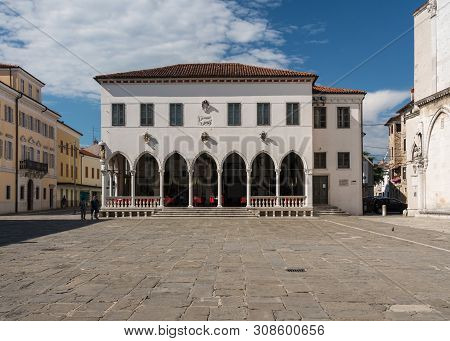 Koper, Slovenia - 24 May 2019: Facade Of The Loza Palace In The Old Town Of Koper In Slovenia