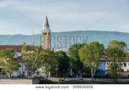 Koper, Slovenia - 24 May 2019: Church Tower And City Skyline Of Town Of Koper In Slovenia