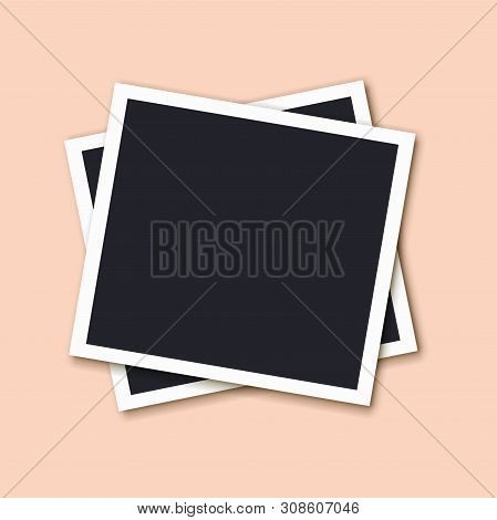 Retro Photo Frames Stack With Shadows Isolated On Green Background.