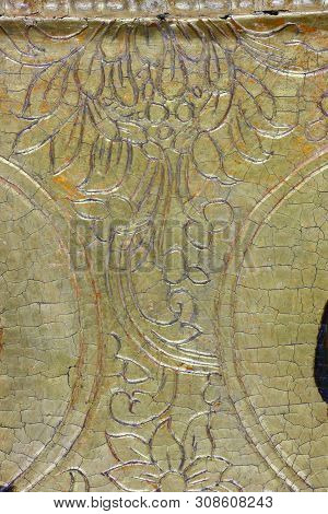 Restoration: Gold Restoration, Old Icon. Close Up. Conservation Of Paintings. Conservation Of Sculpt