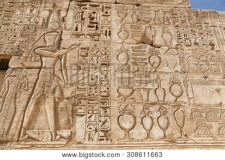 Egyptian Hieroglyphs In Medinet Habu Temple, Luxor, Egypt