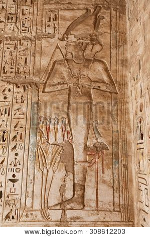 Egyptian Hieroglyphs In Medinet Habu Temple, Luxor, Egypt
