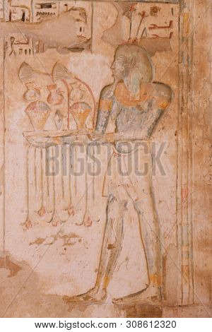 Egyptian Hieroglyphs In Medinet Habu Temple, Luxor, Egypt
