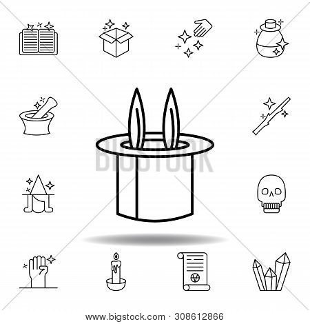 Magic Hat With Rabbit Outline Icon. Elements Of Magic Illustration Line Icon. Signs, Symbols Can Be 