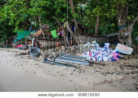 Railay. Thailand - September 5: Bars On A Beach On September 5, 2013 In Railay, Thailand.railay Is A