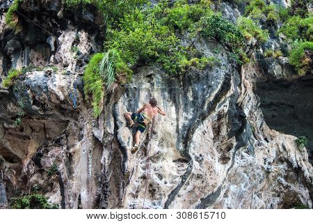 Railay. Thailand - September 4: Rock Climbing On Railay Beach On September 4, 2013 In Railay, Thaila