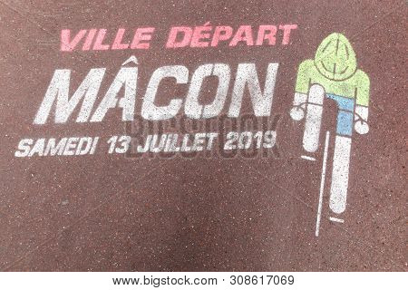 Macon, France - June 12, 2019: Start Of Tour De France Cycling In The City Of Macon The 13rd Of July