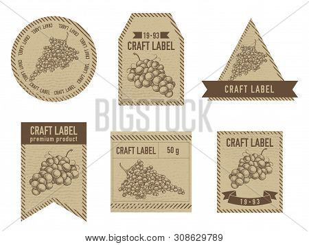 Craft Labels Vintage Design With Illustration Of Grapes Stock Illustration