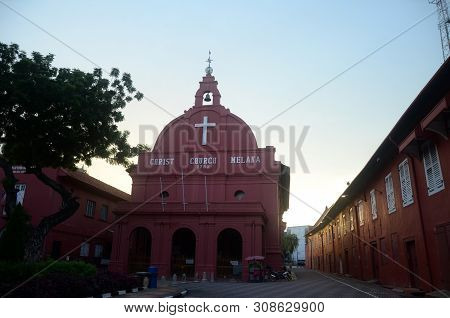 Melaka, Malaysia - 25 Jun, 2019: Iconic Christ Church In Melaka, Malaysia. Melaka Has A Historical S