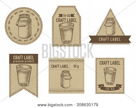 Craft Labels Vintage Design With Illustration Of Milk Stock Illustration