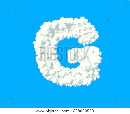 Letter G Made Of Dense White Clouds On Blue Background, Cloud Font - 3d Illustration Of Symbols