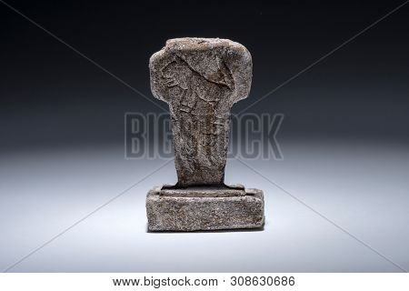 Distinctive T-shaped pillar, carved with images of wild animals, providing insight into the way of life and beliefs of people living in Upper Mesopotamia about 11,500 years ago, Gobeklitepe.     