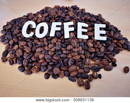 Closeup Of Local Coffee Bean Tenom With Words Texture Taken In Kota Kinabalu, Sabah. Malaysia. Borne