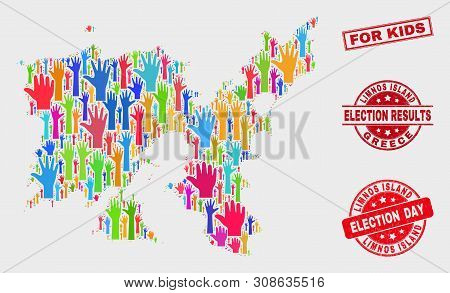 Ballot Limnos Island Map And Seal Stamps. Red Rectangular For Kids Distress Watermark. Colored Limno