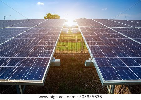 Solar Panel On Blue Sky Background, Alternative Energy Concept,clean Energy,green Energy.