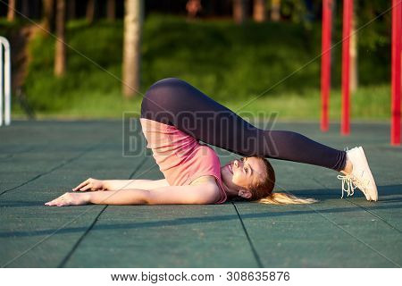 Stretching Danser Or Gymnast Woman Training In Workout Sports Ground