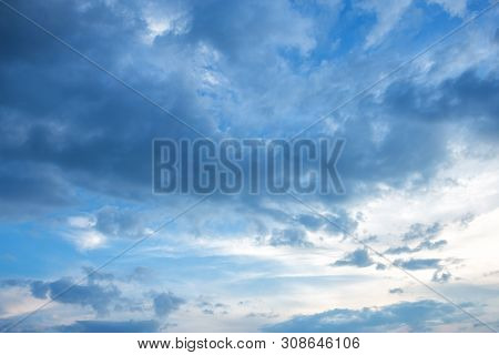 Blue Sky Background Texture With White Clouds.