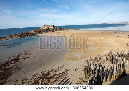 Saint-malo, France - September 15, 2018: The Stars On The Beach In Saint Malo. Brittany, France