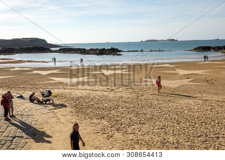 Saint-malo, France - September 15, 2018: The Stars On The Beach In Saint Malo. Brittany, France