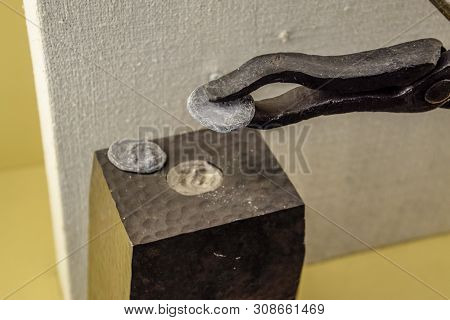 Tools For Minting Coins. Anvil And Vice, Making Coins.