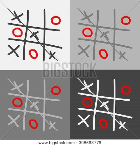 Vector Image Set Of A Hand-drawn Game Of Crosses And Tic-tac-toe.