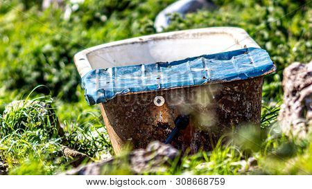 Old, Rusty And Abandoned Bathtub In The Countryside Near The Village Of Doolin, Wild Atlantic Way, W