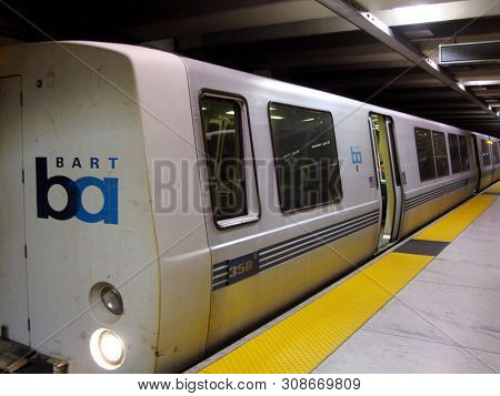 San Francisco - June 23, 2010: Bart Train Inside Underground Embarcadero Bart Station In San Francis