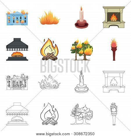 Vector Illustration Of Fire And Flame Sign. Set Of Fire And Fireball Vector Icon For Stock.