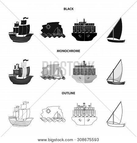 Vector Design Of Yacht And Ship Symbol. Collection Of Yacht And Cruise Stock Vector Illustration.