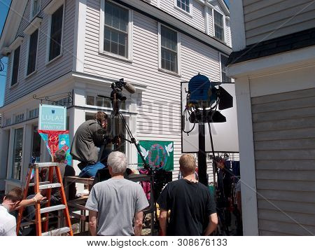 Rockport, Massachusetts - June 6, 2014: Large Crew Films Scene In Historic Area On June 6, 2014 In R