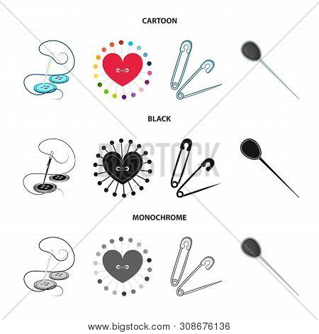 Vector Design Of Pin And Sewing Icon. Collection Of Pin And Sketch Stock Vector Illustration.