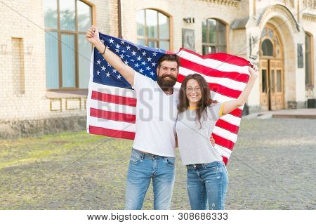 Our National Identity Is American. American Citizens Celebrating National Sovereignty. Bearded Man A