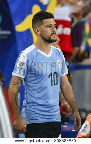 Rio De Janeiro, Brazil - June 24, 2019: G. De Arrascaeta Benedetti Players Of Uruguay Entering The F