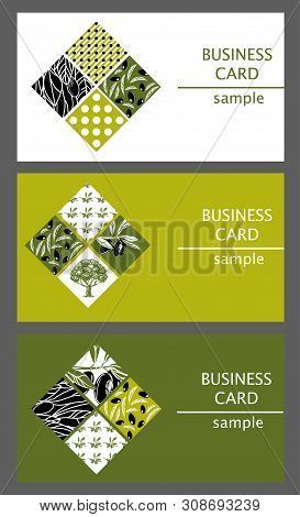 Business Cards Templates With The Image Of Olive Branches And Trees.