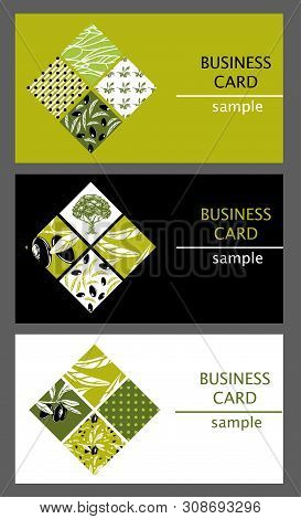 Business Cards Templates With The Image Of Olive Branches And Trees.