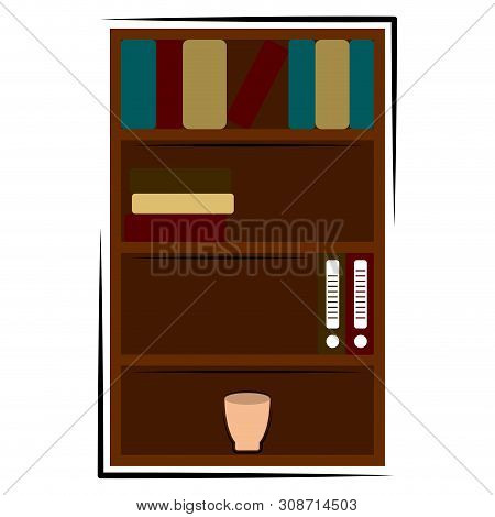 Isolated Bookcase For Office Decoration. Wokplace Concept - Vector