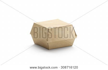 Blank Craft Burger Box Mockup, Isolated, Side View, 3d Rendering. Empty Cardboard Container Mockup F