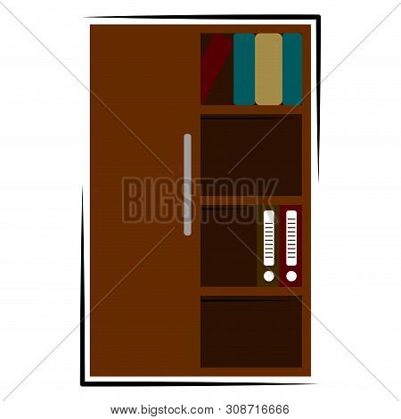 Isolated Bookcase For Office Decoration. Wokplace Concept - Vector