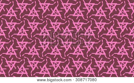 Vector Seamless Layout With Curved Line, Illusion Triangles. Abstract Hipster Pattern. For Your Wall