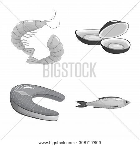 Vector Design Of Seafood And Healthy Icon. Set Of Seafood And Ocean Stock Vector Illustration.