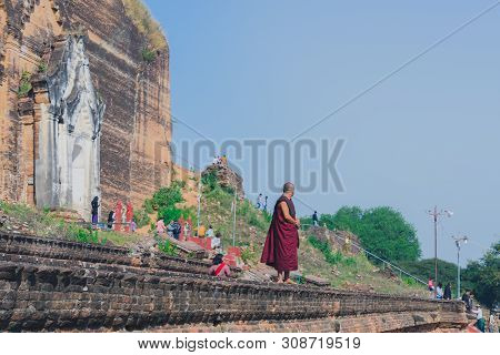 Mingun-myanmar, January 20, 2019 : Unidentified Tourists Come To Visit And Take Photographys At The