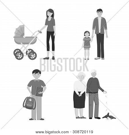 Vector Design Of Face And Portrait Icon. Set Of Face And Happy Stock Vector Illustration.