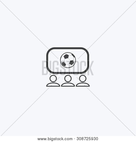 Black Line Football Game Fans Watching Icon Vector. Illustration On White Background, Can Be Used Fo
