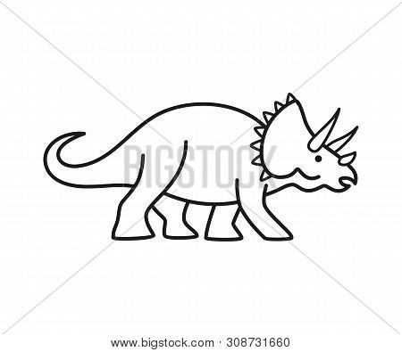 Triceratops Vector Contour. Cute Outline Dinosaur Isolated On White Background.