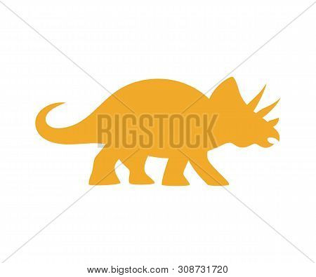 Triceratops Vector Silhouette. Cute Dinosaur Orange Silhouette Isolated On White Background.