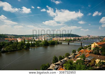 View Of Prague Timelapse From The Observation Deck Of Visegrad. Prague. Czech Republic. Vltava River