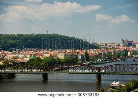View Of Prague Timelapse From The Observation Deck Of Visegrad. Prague. Czech Republic. Vltava River