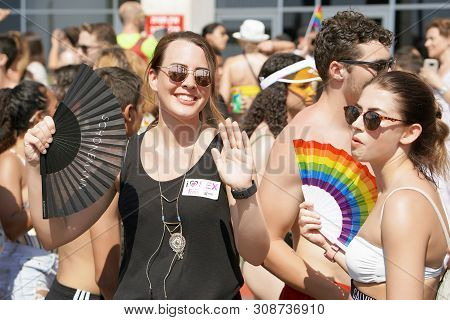 The Annual Parade Lgbt. Gay And Lesbians Walking In The Gay Pride Parade. Parade Of Tolerance. Rainb