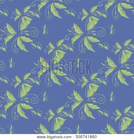 Grean Leaf Pattern  Hand Drawn Illustration With Grunge Simple Texture
